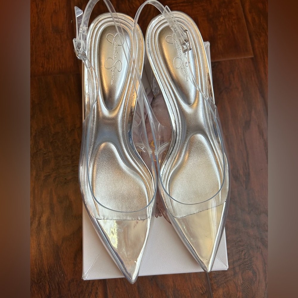 Jessica Simpson Clear sling back block heels. Size 11.
